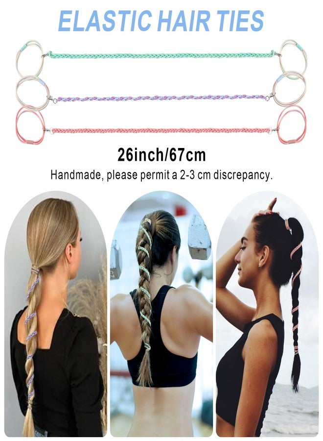 FVOLREM Sport Hair Ties for Women, Elastic for Braided Ponytai Hair Ties, Perfect for Swimming, Sports, Riding, and Workouts (3 Pcs Multicolor 26") - Image 2